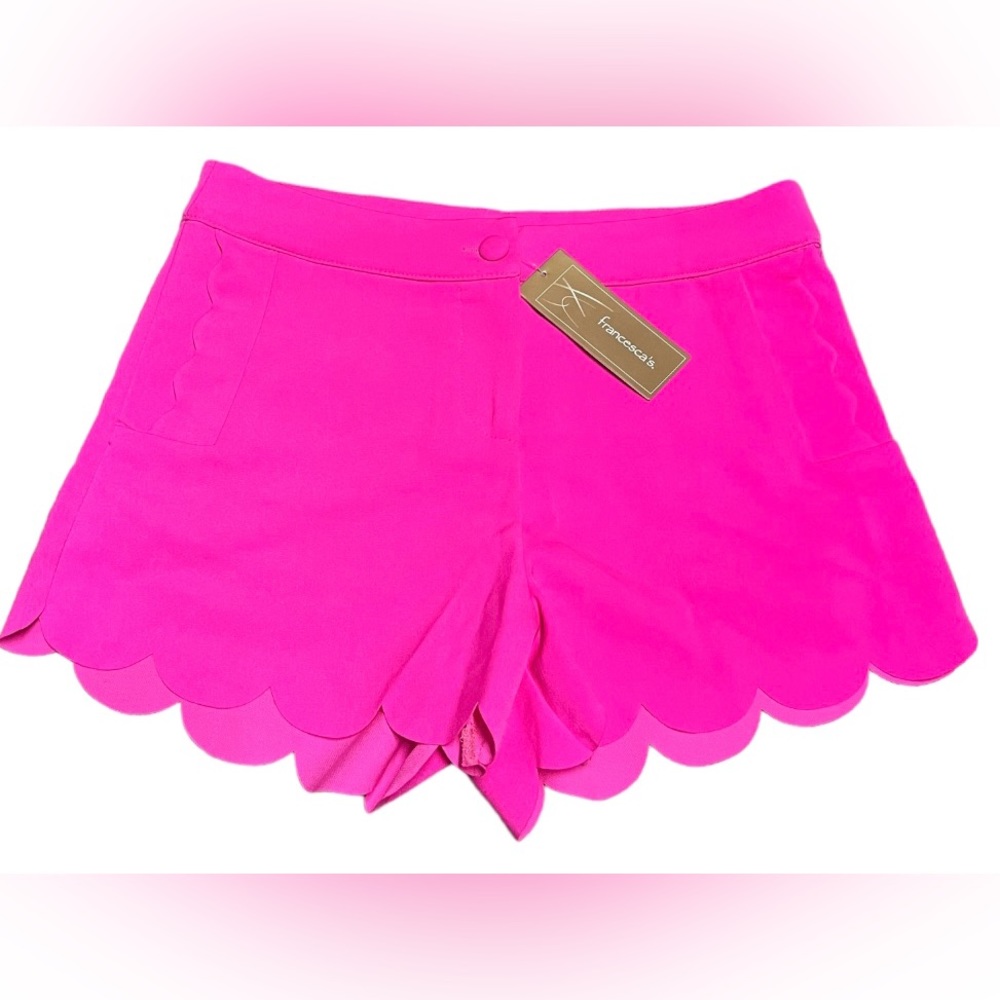 Francesca’s Annabella Scalloped Shorts Neon Pink S